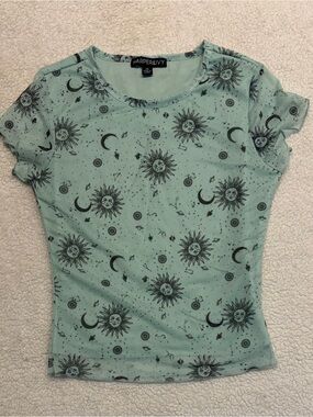Harper & Ivy Celestial Sun Moon Stars Print Mesh Tee Shirt Size XS
